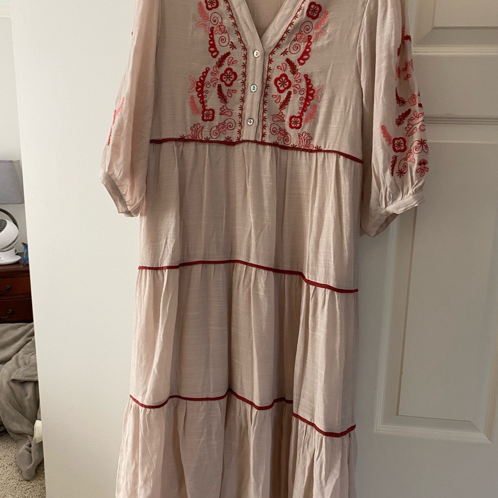 Embroidered pink and Red Dress